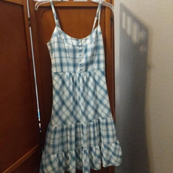 [4] White and Blue Gingham Check A-Line Cotton Sundress - Picture 4 of 8